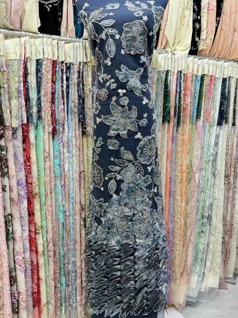 Flower Fabric Nigerian African Fabric for Couture Sewing – Wedding, Evening & Prom Dress - Free Delivery Worldwide