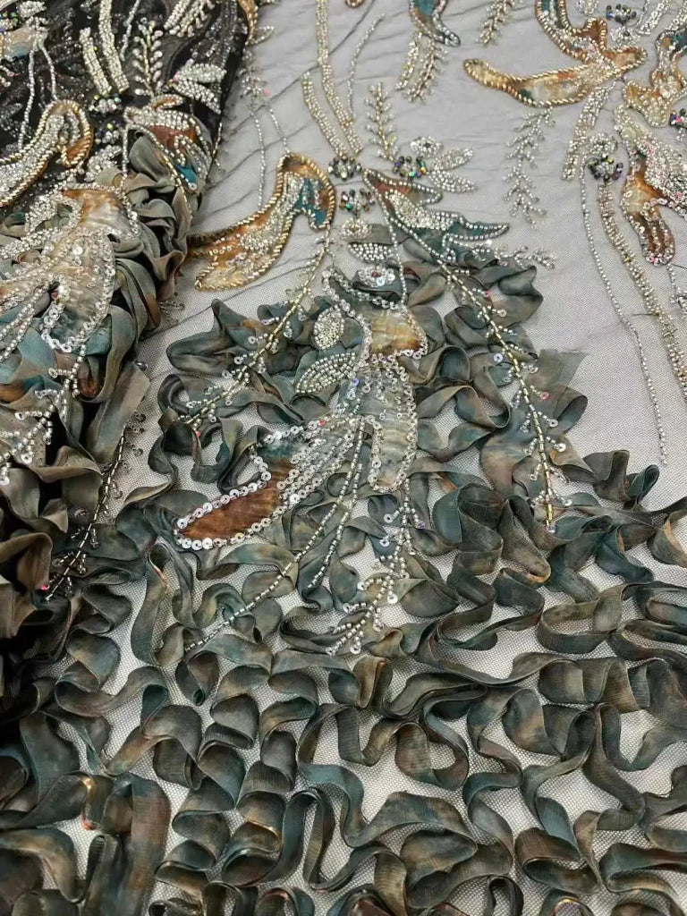 Flower Fabric Nigerian African Fabric for Couture Sewing – Wedding, Evening & Prom Dress - Free Delivery Worldwide