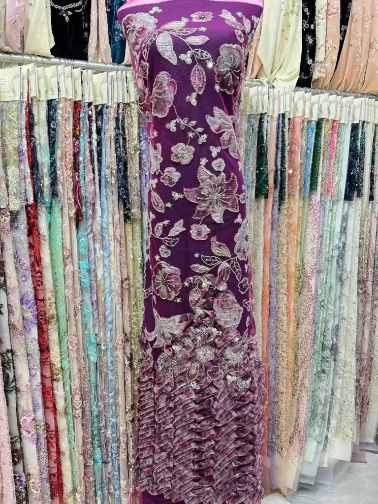 Flower Fabric Nigerian African Fabric for Couture Sewing – Wedding, Evening & Prom Dress - Free Delivery Worldwide