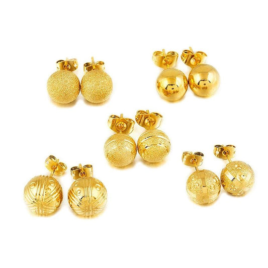 Gold Ball Stud Earrings – Elegant Round Bead Earrings for Women & Girls, Ethiopian African Jewelry Style - Free Delivery Worldwide only at Flexi Africa