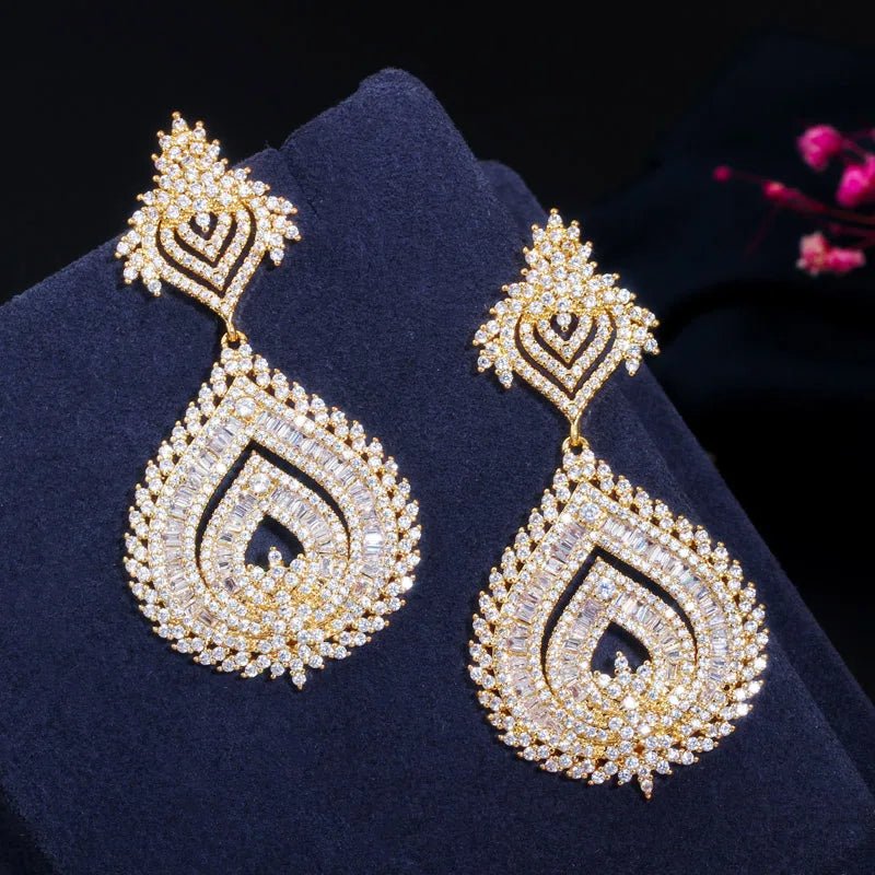 Gold Color African Nigerian Big Long Earrings for Women - Perfect for Weddings and Parties - Free Delivery Worldwide only at Flexi Africa