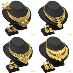 Gold-Plated Jewelry Set: Exquisite 24K Gold-Colored Necklace and Earrings for African Bridal Wear at Nigerian Wedding