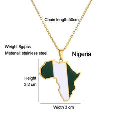 Gold Stainless Steel Africa Map Flag Pendant Necklace African Countries - Flexi Africa - Free Delivery www.flexiafrica.com