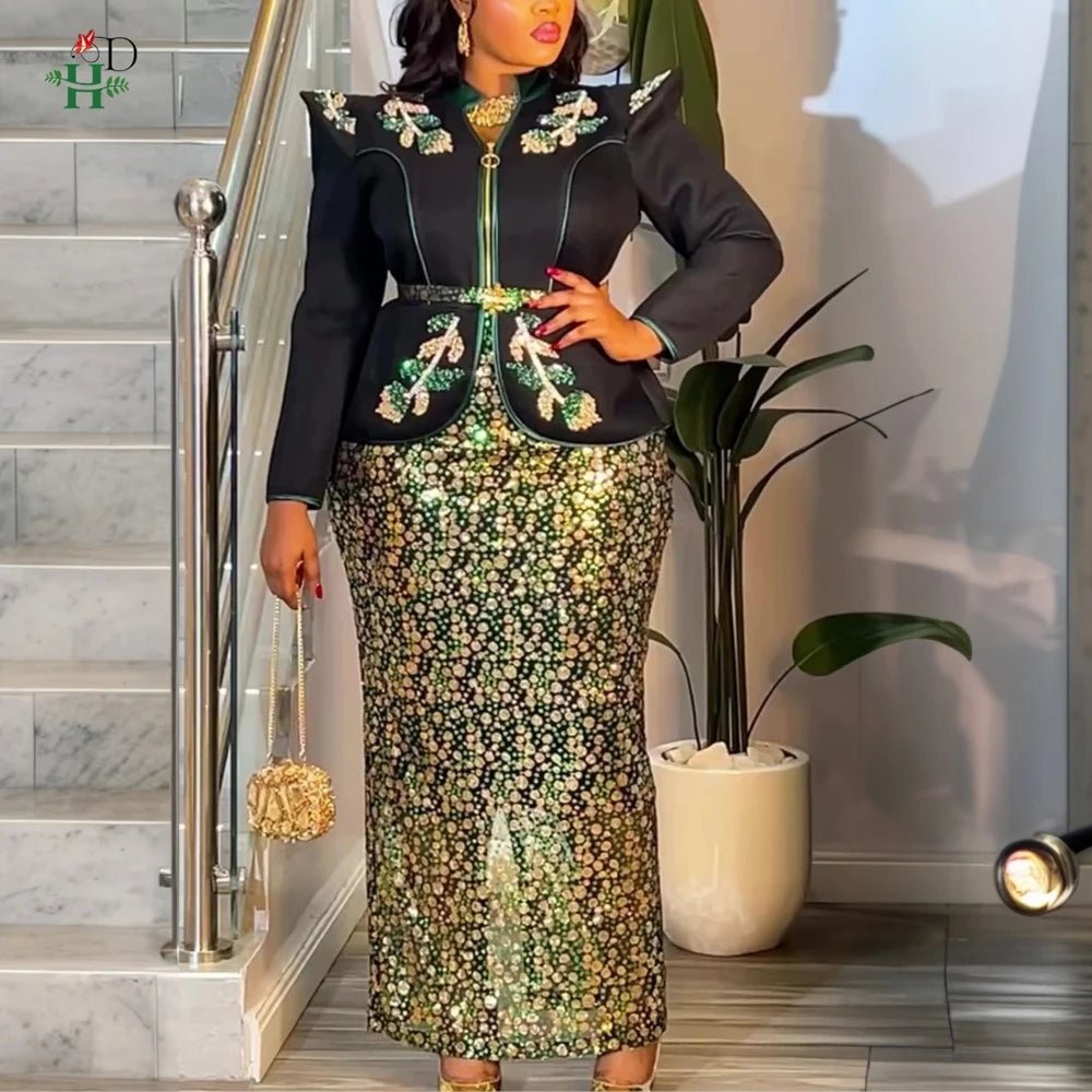 H&D African dresses for woman Turkey dress Sequin Diamond Robe Africaine African clothing Fashion Boubou Africain femme 2026 New - Free Delivery Worldwide only at Flexi Africa