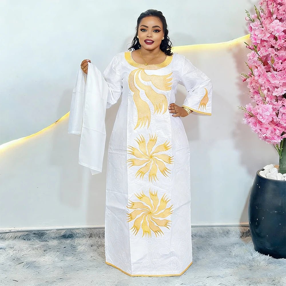H&D African Dresses For Women Bazin Riche Tradition Embroidery Dress Lady Ankara Robe Clothes Party Gowns Skirt - Free Delivery Worldwide only at Flexi Africa