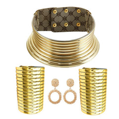 Liffly Fashion African Style Statement Jewelry Choker Necklace Earrings Set for Women - Flexi Africa - Free Delivery Worldwide only at www.flexiafrica.com