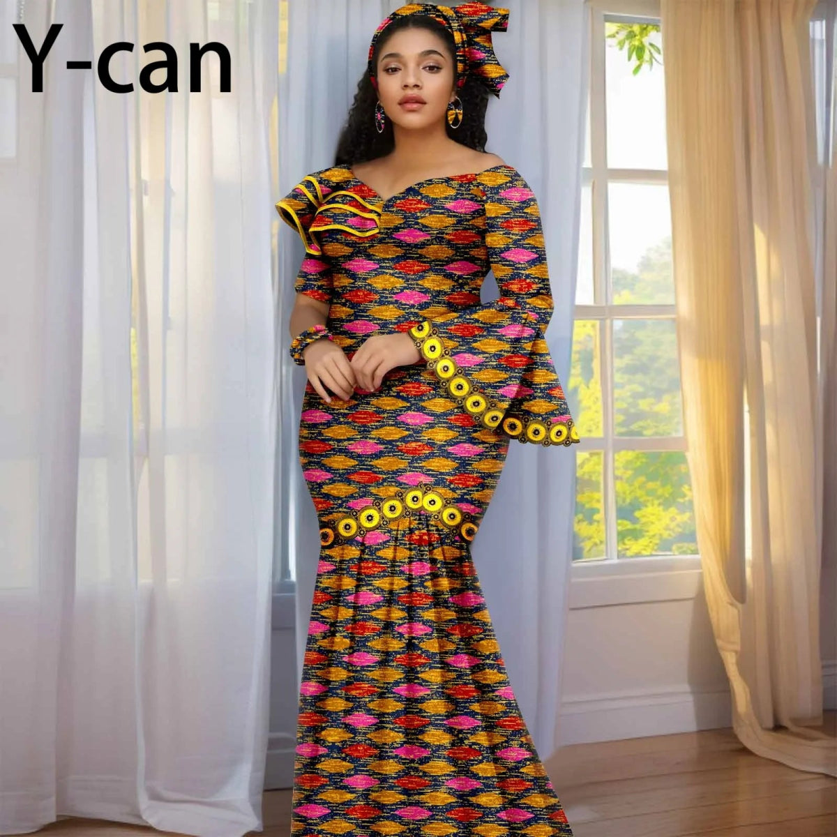 Luxury African Ankara Print Dress – Elegant Slim Fit Gown for Women’s Birthday, Wedding, and Party Events