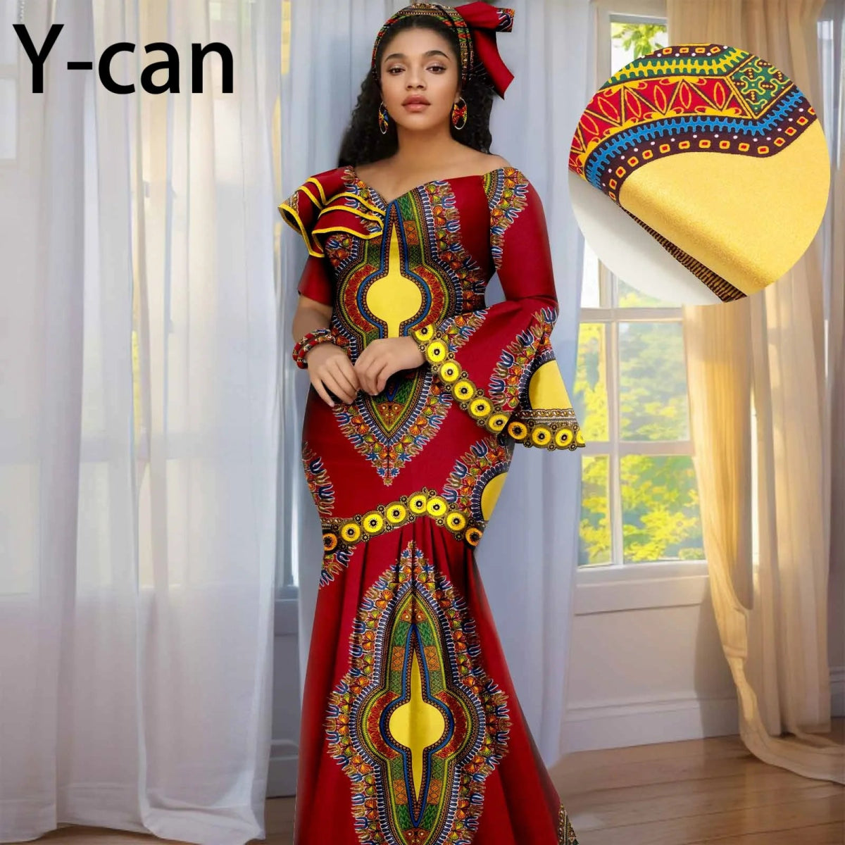 Luxury African Ankara Print Dress – Elegant Slim Fit Gown for Women’s Birthday, Wedding, and Party Events - Free Delivery Worldwide only at Flexi Africa