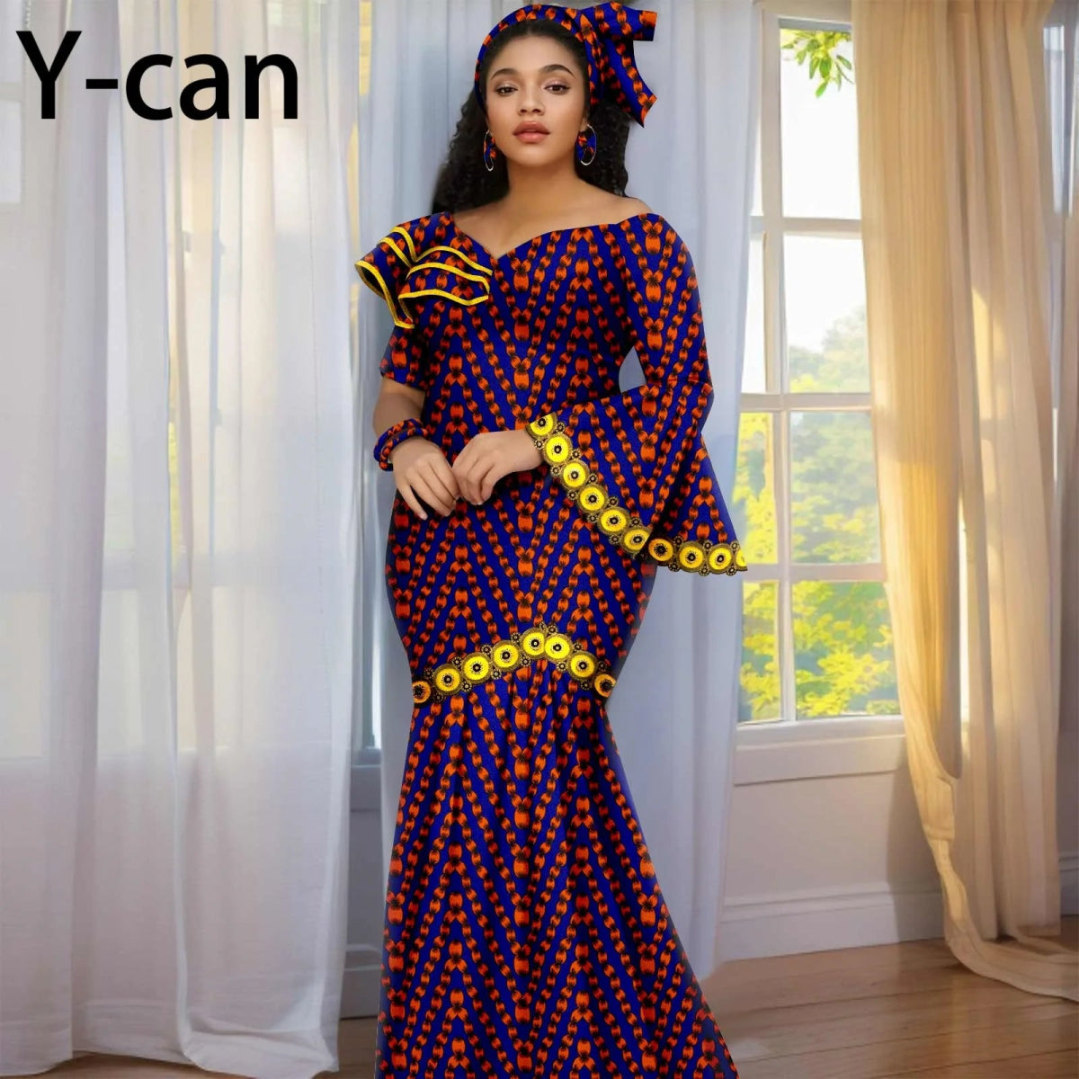 Luxury African Ankara Print Dress – Elegant Slim Fit Gown for Women’s Birthday, Wedding, and Party Events - Free Delivery Worldwide only at Flexi Africa