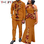 Buy Matching Bazin African Couple Attire – Women’s Mermaid Dress & Men’s Shirt Pant Set for only $67.83 at Flexi Africa!