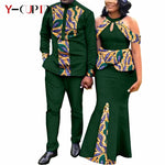 Buy Matching Bazin African Couple Attire – Women’s Mermaid Dress & Men’s Shirt Pant Set for only $67.83 at Flexi Africa!