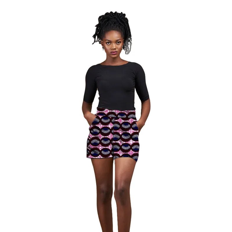 Nigerian Pattern Print Women's Hot Shorts: Stylish African Fashion Breeches - Flexi Africa - Flexi Africa offers Free Delivery Worldwide - Vibrant African traditional clothing showcasing bold prints and intricate designs