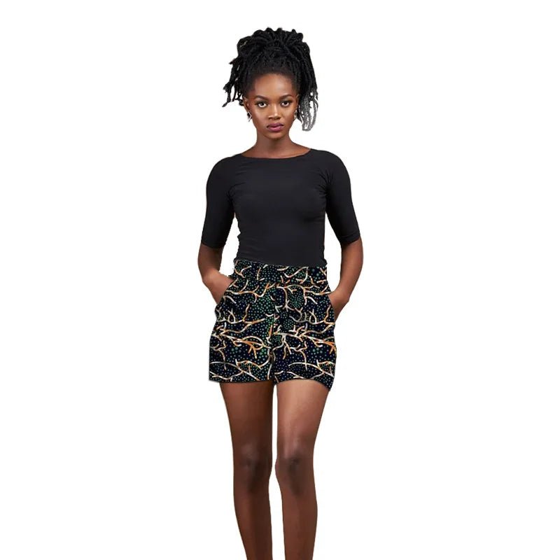 Nigerian Pattern Print Women's Hot Shorts: Stylish African Fashion Breeches - Flexi Africa - Flexi Africa offers Free Delivery Worldwide - Vibrant African traditional clothing showcasing bold prints and intricate designs