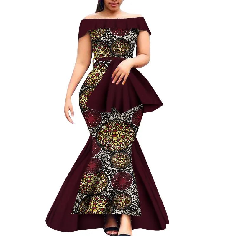 Off - Shoulder Bazin Riche African Dress for Women – Plus Size Elegant Party Gown - Free Delivery Worldwide only at Flexi Africa