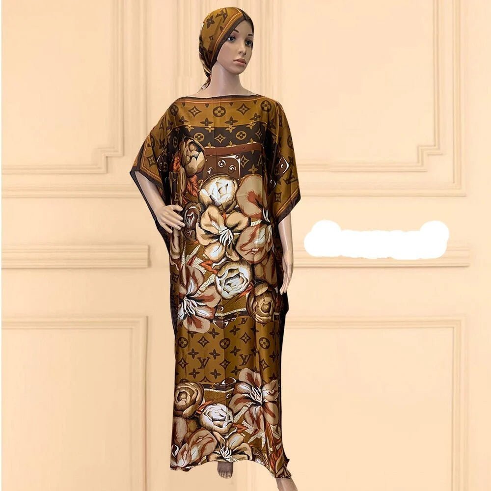 Oversized African Print Abaya Dress with Scarf - Loose, Long, and Fashionable for Women of All Sizes - Flexi Africa