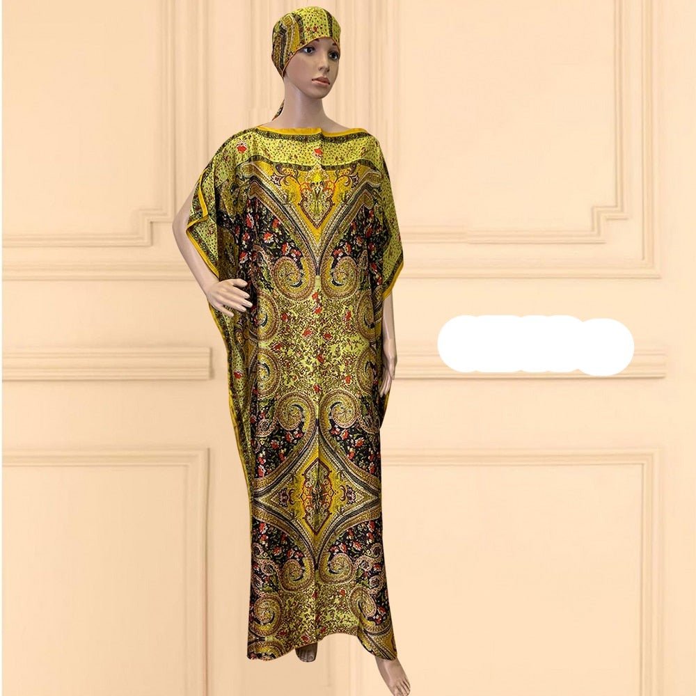 Oversized African Print Abaya Dress with Scarf - Loose, Long, and Fashionable for Women of All Sizes - Flexi Africa