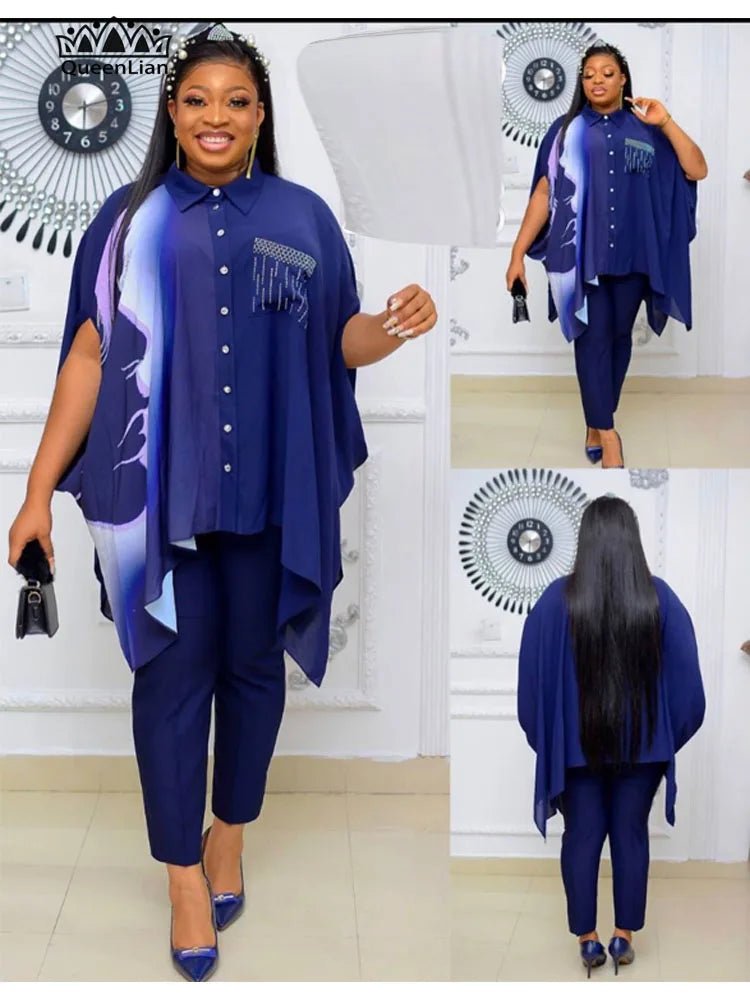 Overszie African New Design Top With Pants Stick Diamond 6 Colors Fashion Suit For Lady(BFTZ01#) - Free Delivery Worldwide only at Flexi Africa