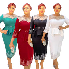 Plus Size African Bodycon Maxi Dress for Women – 3/4 Sleeve Polyester Evening Gown - Free Delivery Worldwide only at Flexi Africa