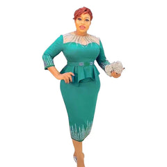 Plus Size African Bodycon Maxi Dress for Women – 3/4 Sleeve Polyester Evening Gown - Free Delivery Worldwide only at Flexi Africa