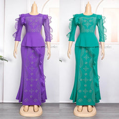 Plus Size African Elegance: 2PC Dashiki Gown & Skirt Suit for Wedding Parties - Flexi Africa - Free Delivery Worldwide only at www.flexiafrica.com