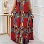 Plus Size Elegant Printed Maxi Dress with Straps & Pockets – Spring Summer Style - Free Delivery Worldwide only at Flexi Africa
