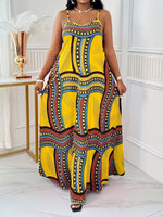 Plus Size Elegant Printed Maxi Dress with Straps & Pockets – Spring Summer Style - Free Delivery Worldwide only at Flexi Africa