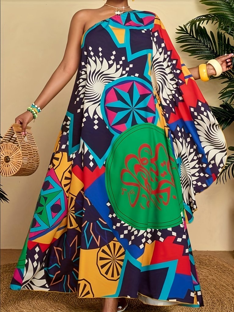 Plus Size Star Print Summer Dress – Spring Vacation Essential - Free Delivery Worldwide only at Flexi Africa