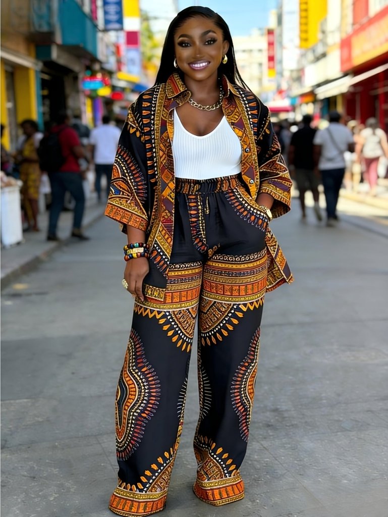 Plus Size Women’s Printed Suit Set (XL–8XL) – Casual Long Sleeve 2PC Outfit - Free Delivery Worldwide only at Flexi Africa