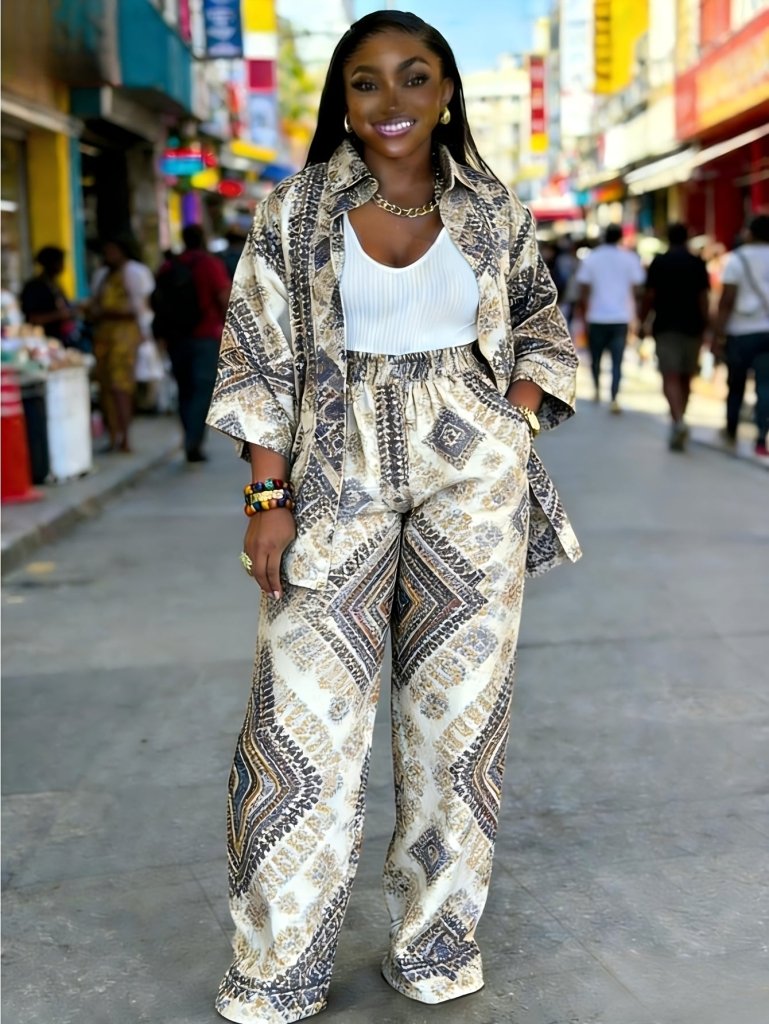 Plus Size Women’s Printed Suit Set (XL–8XL) – Casual Long Sleeve 2PC Outfit - Free Delivery Worldwide only at Flexi Africa