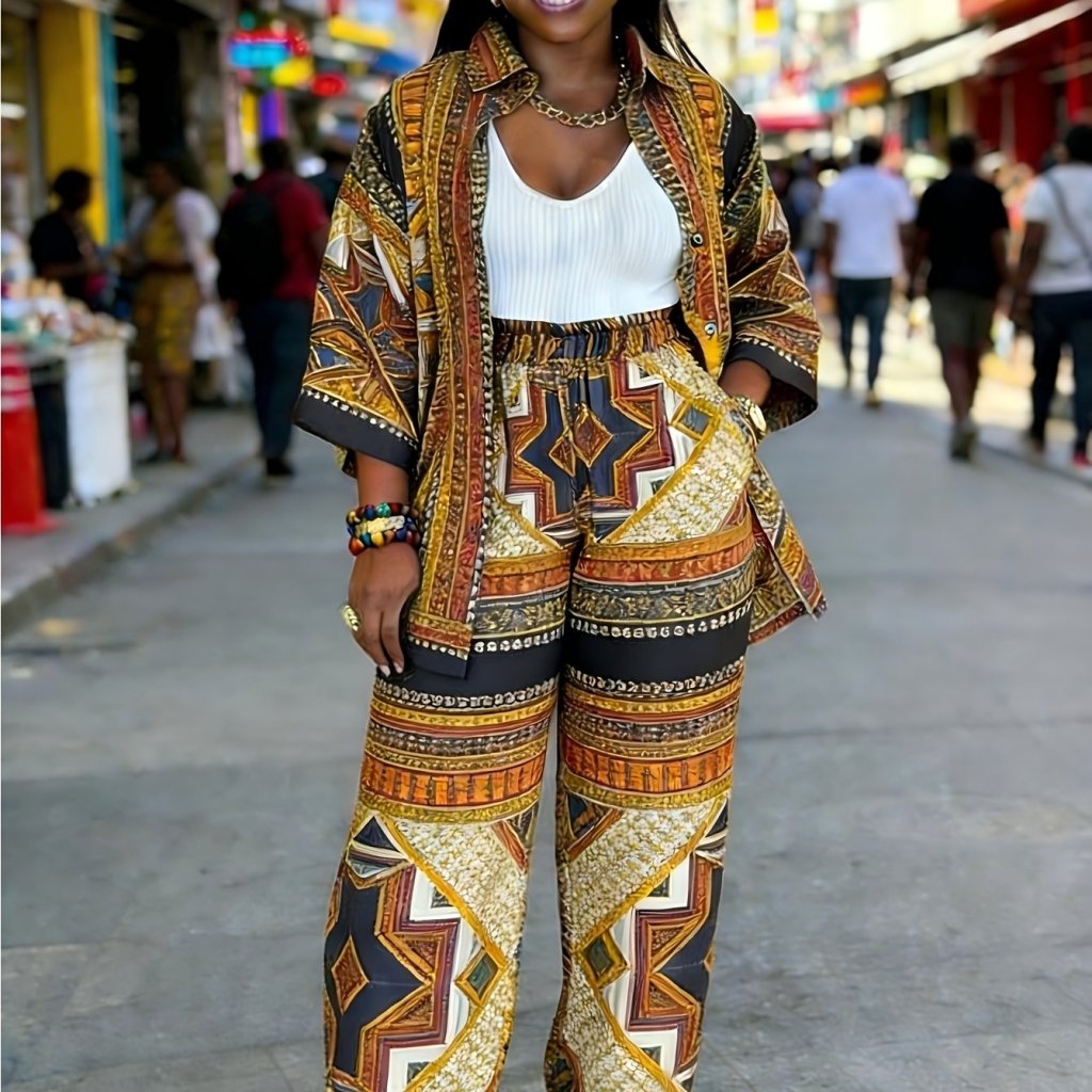 Plus Size Women’s Printed Suit Set (XL–8XL) – Casual Long Sleeve 2PC Outfit - Free Delivery Worldwide only at Flexi Africa