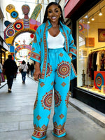 Plus Size Women’s Printed Suit Set (XL–8XL) – Fashionable Long Sleeve Casual Top & Pants Outfit - Free Delivery Worldwide only at Flexi Africa