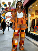 Plus Size Women’s Printed Suit Set (XL–8XL) – Fashionable Long Sleeve Casual Top & Pants Outfit - Free Delivery Worldwide only at Flexi Africa