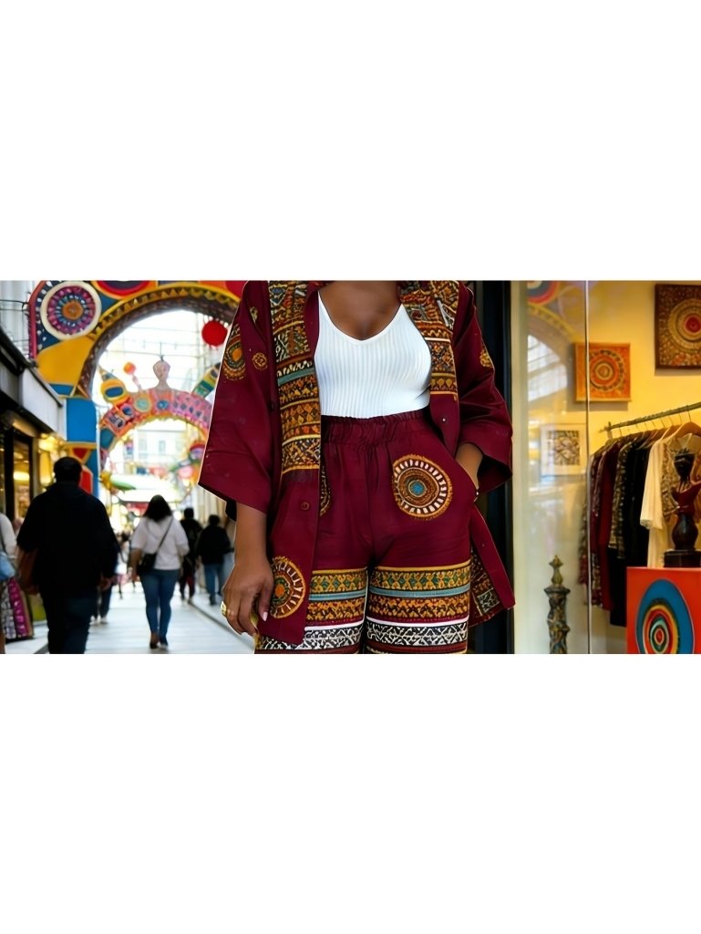 Plus Size Women’s Printed Suit Set (XL–8XL) – Fashionable Long Sleeve Casual Top & Pants Outfit - Free Delivery Worldwide only at Flexi Africa