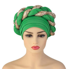 Polyester African Headtie Diamonds Glitter Women Turban Caps Muslim Hijab Bonnet Hats Female Autogeles - Free Delivery