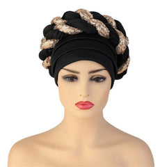 Polyester African Headtie Diamonds Glitter Women Turban Caps Muslim Hijab Bonnet Hats Female Autogeles - Free Delivery