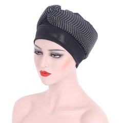 Polyester African Headtie Diamonds Glitter Women Turban Caps Muslim Hijab Bonnet Hats Female Autogeles - Free Delivery