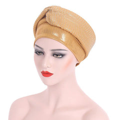 Polyester African Headtie Diamonds Glitter Women Turban Caps Muslim Hijab Bonnet Hats Female Autogeles - Free Delivery