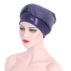 Polyester African Headtie Diamonds Glitter Women Turban Caps Muslim Hijab Bonnet Hats Female Autogeles - Free Delivery