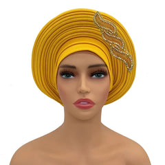 Ready-to-Wear African Auto Gele Headtie: Elegant Head Wraps for Women's Nigeria Wedding Party and Turban Cap - Flexi Africa