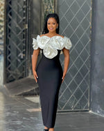 Red Off - Shoulder Floral Bandage Bodycon Dress for Women – Elegant Long Evening & Party Wear - Free Delivery Worldwide only at Flexi Africa