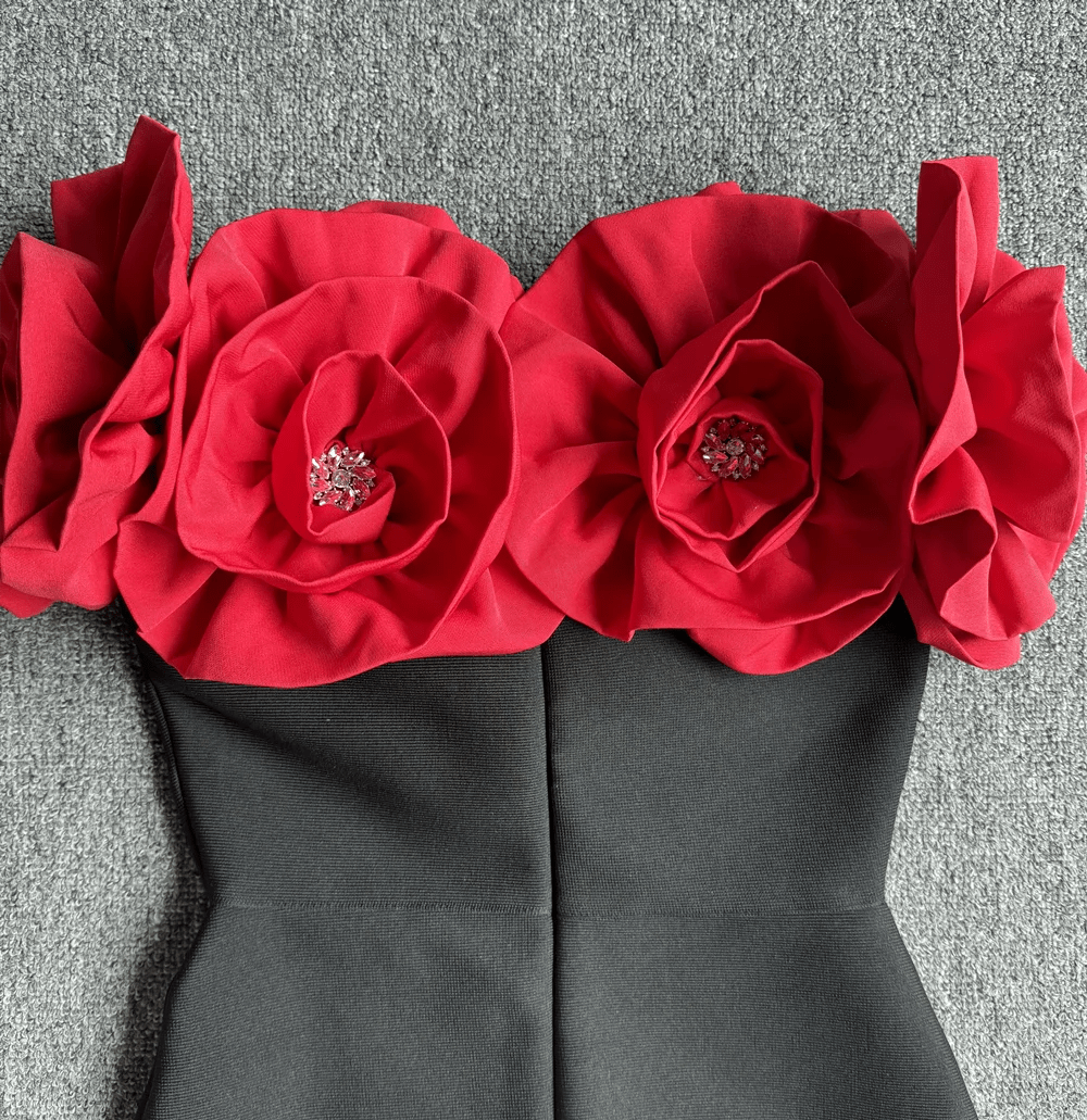 Red Off - Shoulder Floral Bandage Bodycon Dress for Women – Elegant Long Evening & Party Wear - Free Delivery Worldwide only at Flexi Africa