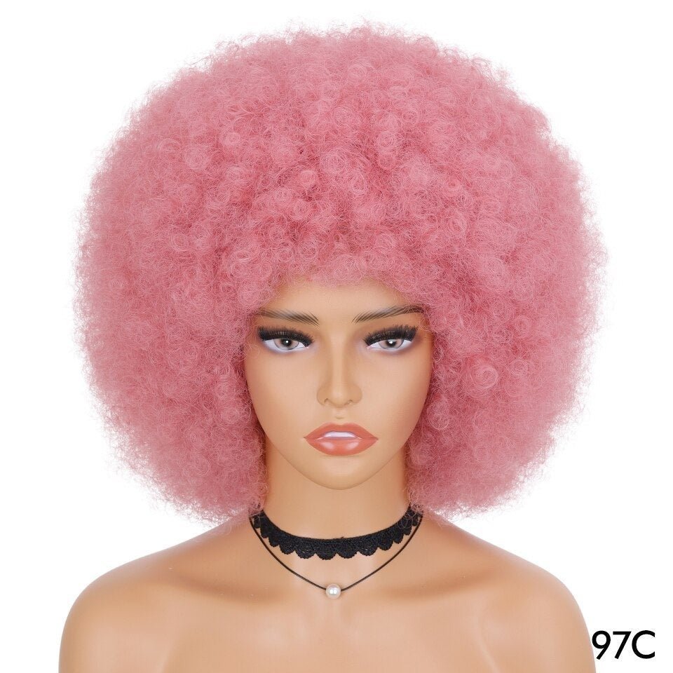 Short Fluffy Afro Kinky Curly Wig with Bangs: Synthetic Ombre Glueless Wig - Flexi Africa - Free Delivery www.flexiafrica.com