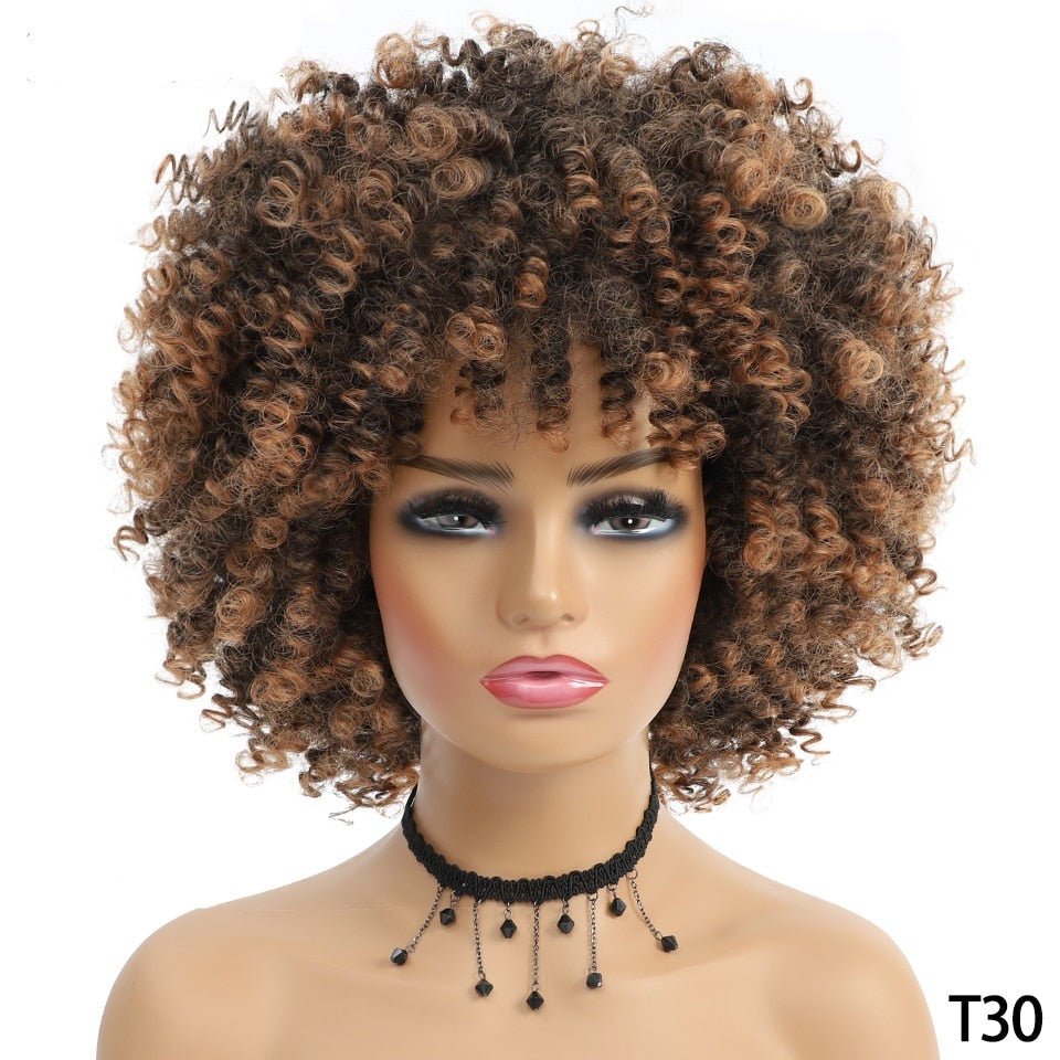 Short Hair Afro Kinky Curly Synthetic Wig With Bangs - Free Delivery Worldwide only at Flexi Africa