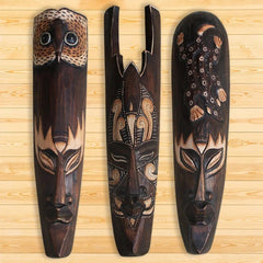 Solid Wood African Mask: Wall Hanging Woodcut Decoration for Bars and Restaurants - Free Delivery Worldwide only at Flexi Africa