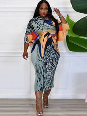 Spring Autumn African Dresses for Women - 3/4 Sleeve, Sexy V - Neck, Slim Fit, Office Lady Party Dress - Free Delivery Worldwide only at Flexi Africa