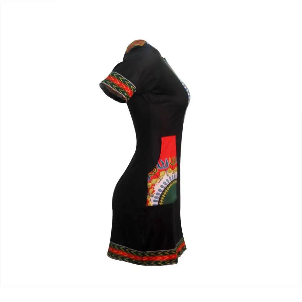 Stylish African - Inspired Knee - Length Dress – Short Sleeve V - Neck for Women - Free Delivery Worldwide only at Flexi Africa