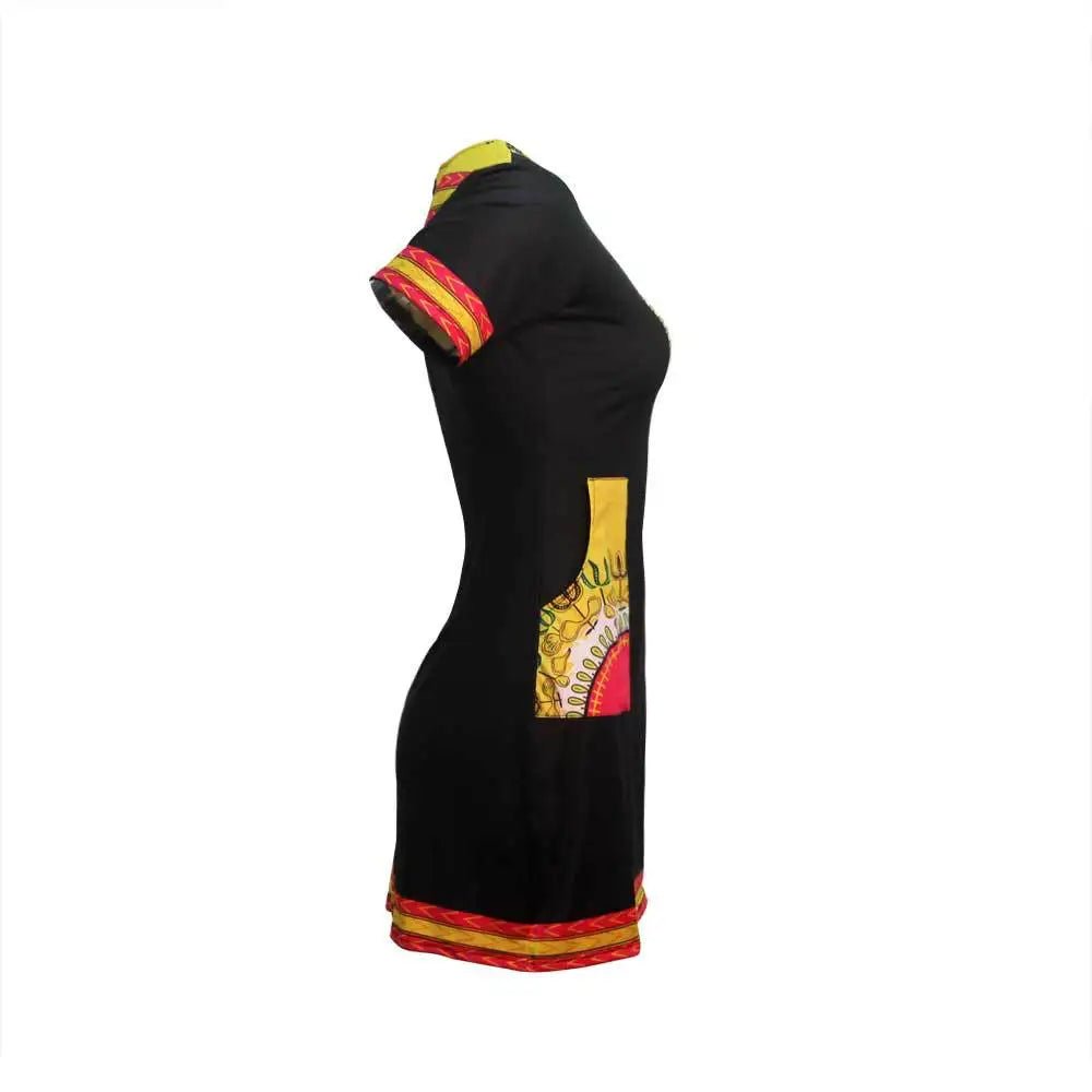 Stylish African - Inspired Knee - Length Dress – Short Sleeve V - Neck for Women - Free Delivery Worldwide only at Flexi Africa