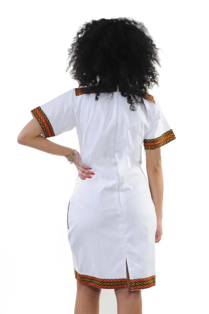 Stylish African - Inspired Knee - Length Dress – Short Sleeve V - Neck for Women - Free Delivery Worldwide only at Flexi Africa