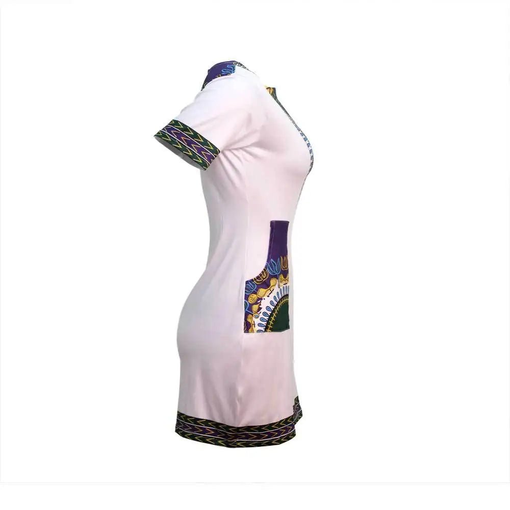 Stylish African - Inspired Knee - Length Dress – Short Sleeve V - Neck for Women - Free Delivery Worldwide only at Flexi Africa