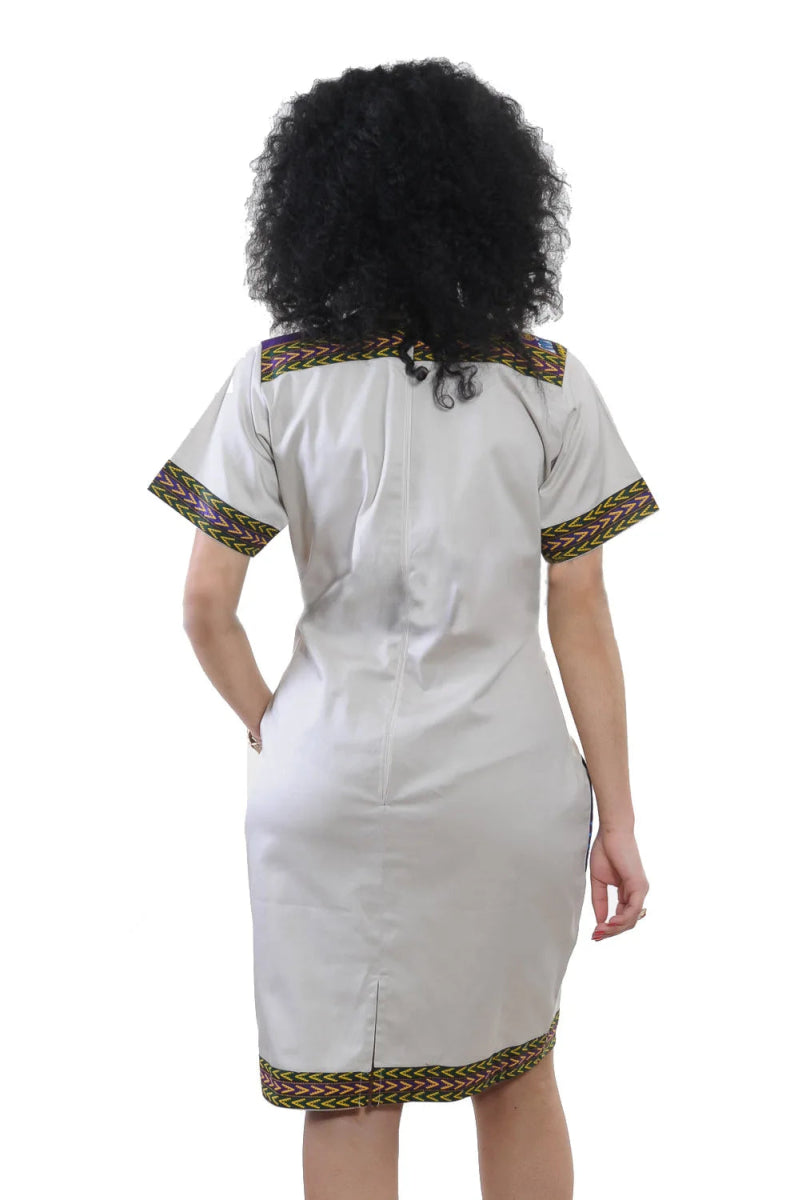 Stylish African - Inspired Knee - Length Dress – Short Sleeve V - Neck for Women - Free Delivery Worldwide only at Flexi Africa